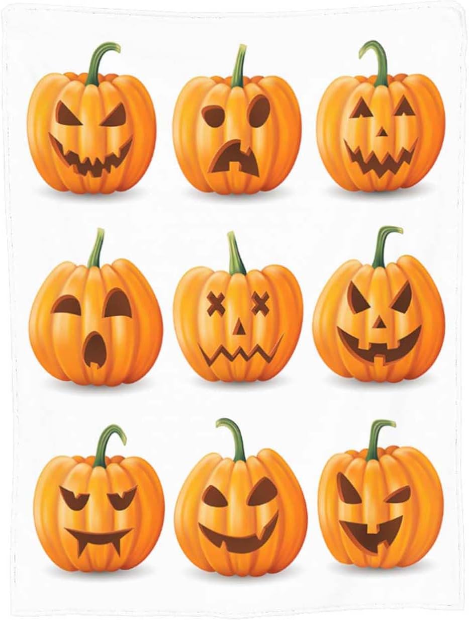 Manta de franela de calabaza de Halloween de 60 x 80 pulgadas, suave, acogedora, mullida y cálida para adultos en sofá, cama, 80 x 60 pulgadas