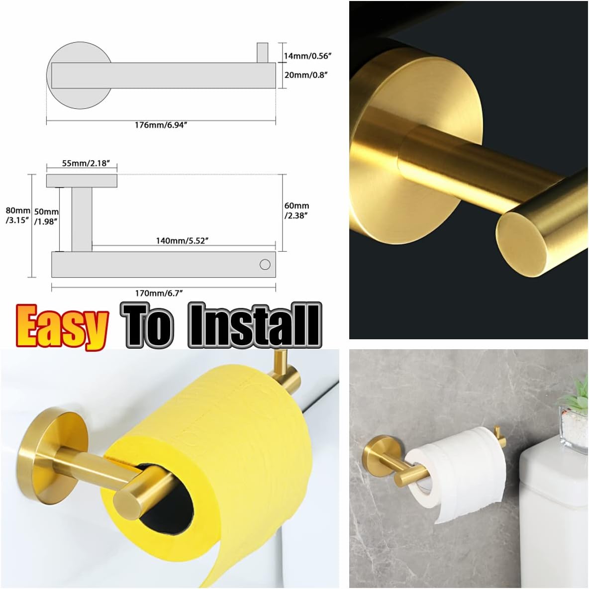 Alise Soporte de papel higiénico,Soporte de papel higiénico Soporte de papel higiénico de montaje en pared Dispensador de almacenamiento,Estante de