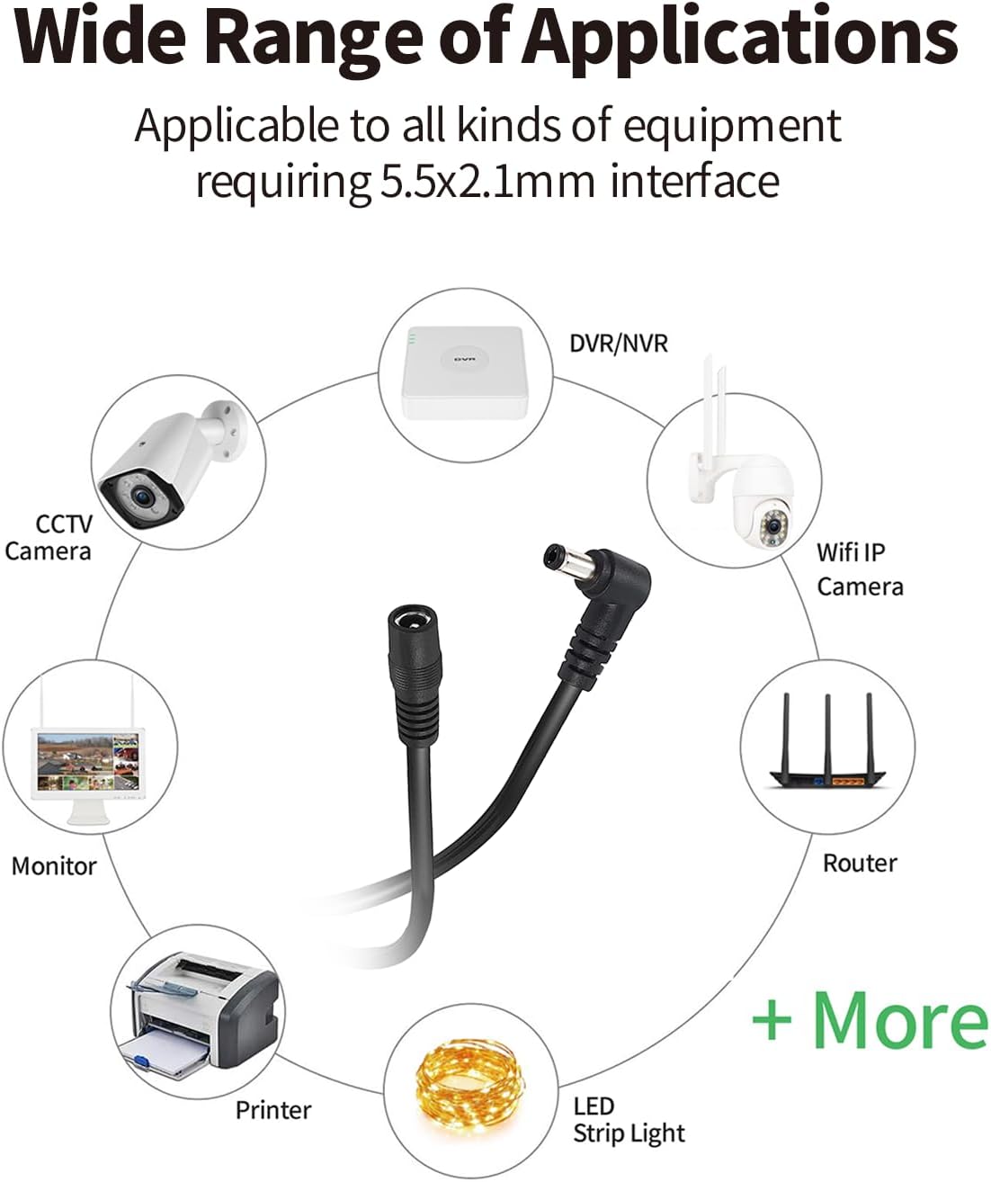Tonton Paquete de 2 cables de extensión de alimentación de CC de 13.1 ft, 13.12 pies, 0.217 in x 0.083 in, 5521 90 grados, ángulo recto, hembra a
