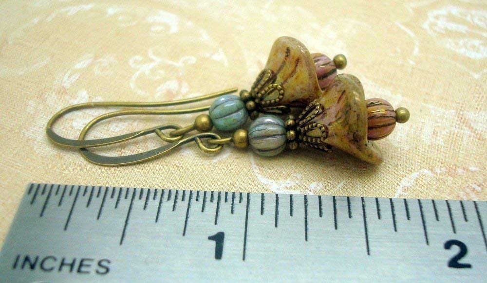 Shabby Chic Earrings with Rustic Glass Flowers