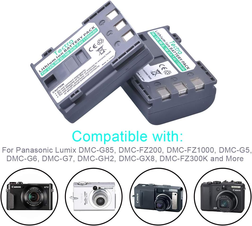 Paquete de 2 baterías NB-2L NB-2LH y LED Dual USB Charger Kit para Canon NB-2L NB-2LH BP-2LH y Canon DC301 DC310 DC320 DC330 DC410 DC420 Elura 40 50