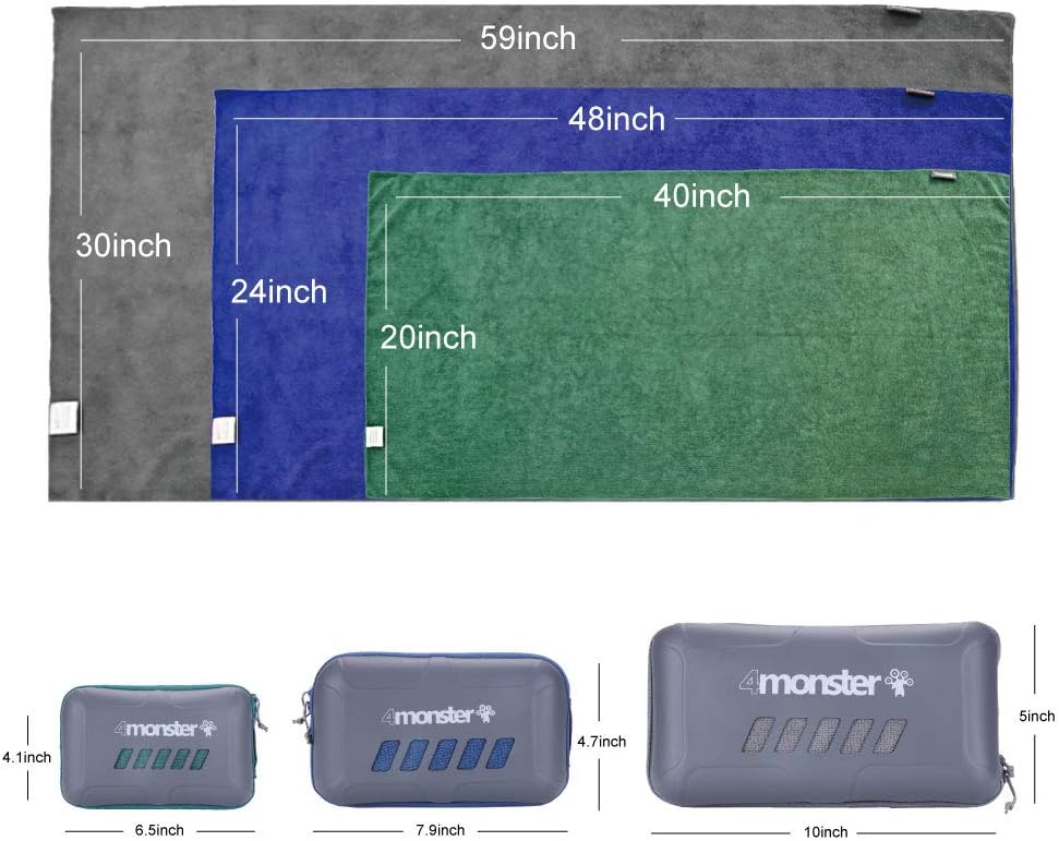 4Monster Toalla de camping de microfibra súper absorbente, toalla de viaje de secado rápido para deportes acuáticos, toalla de baño ultra suave y