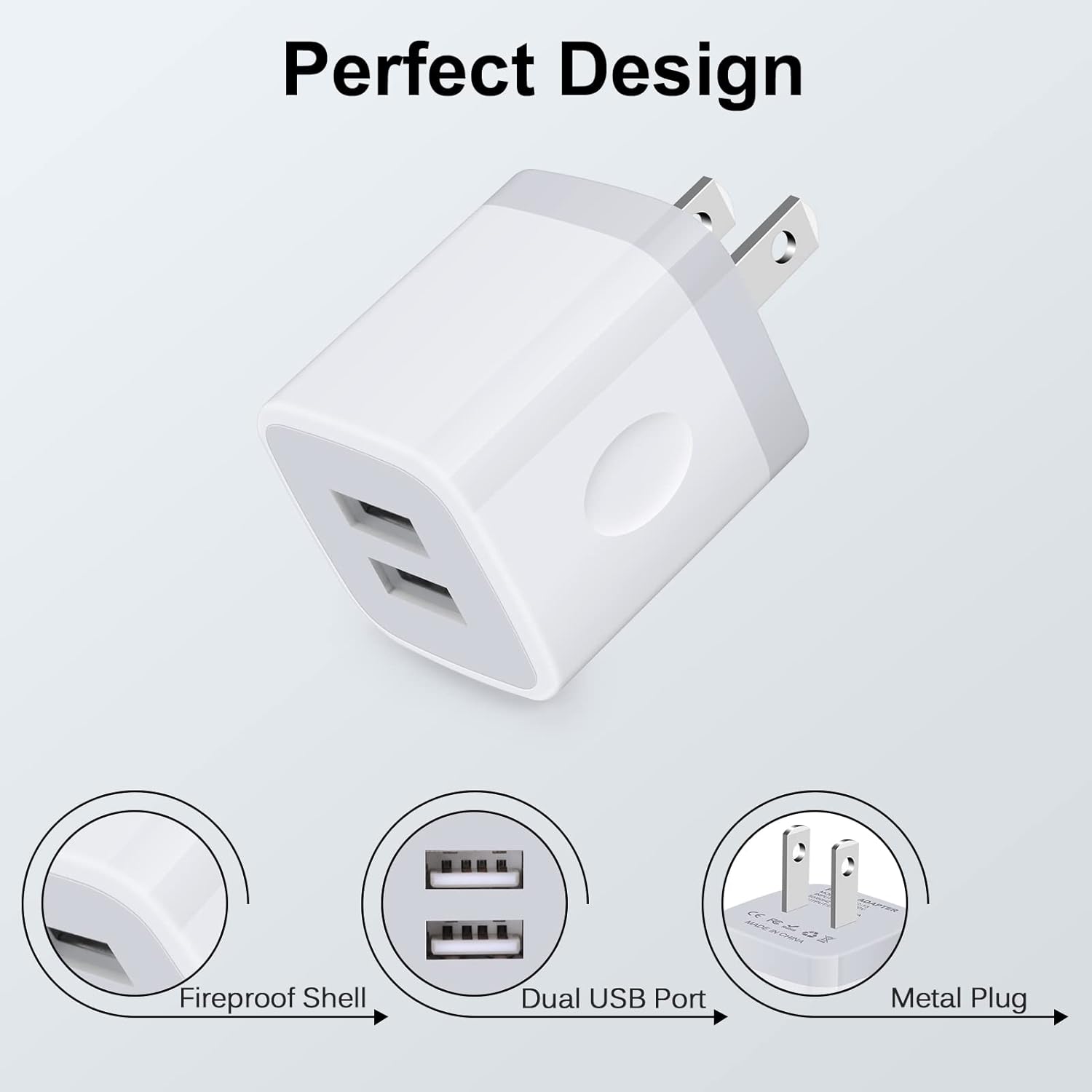 Cargador de pared USB, bloque de carga para iPhone, paquete de 5 unidades, adaptador de corriente USB dual de 2.1 A, cargador para Android, cubo