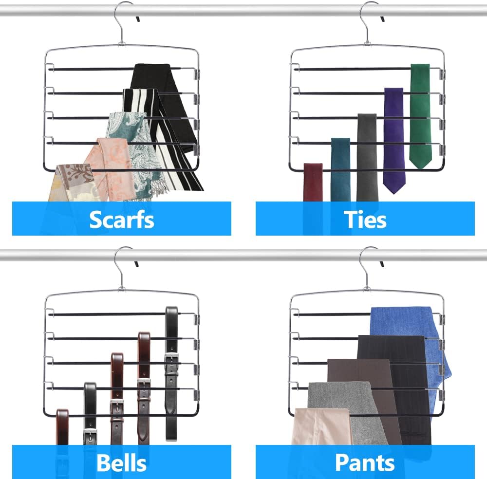 Perchas para pantalones de 2 piezas, organizadores de armario de 5 niveles y perchas de almacenamiento de ropa, perchas que ahorran espacio con