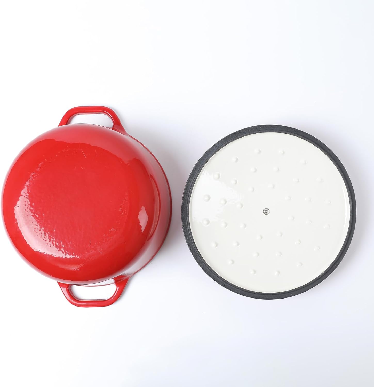 Horno holandés de hierro fundido esmaltado con tapa, 5 cuartos de galón, horno holandés redondo profundo con asas dobles, rojo