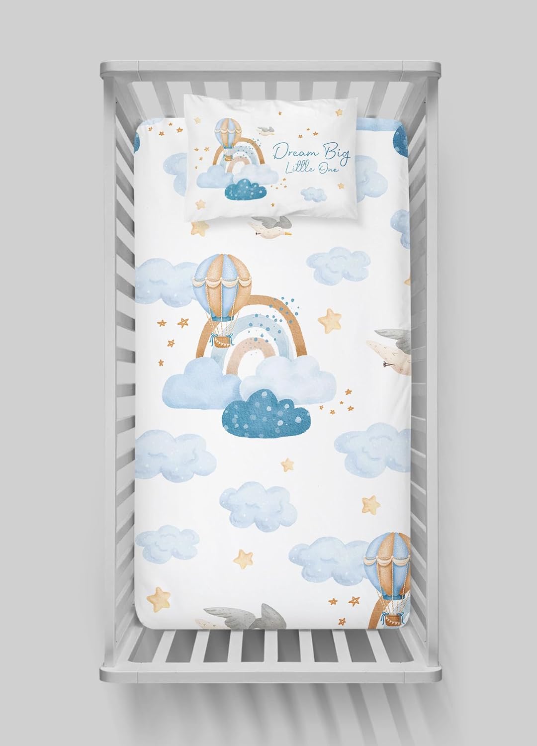 -Blue Clouds – Sábana bajera ajustable y funda de almohada de algodón suave orgánico para bebé, sábanas suaves para cuna, sábana bajera unisex para