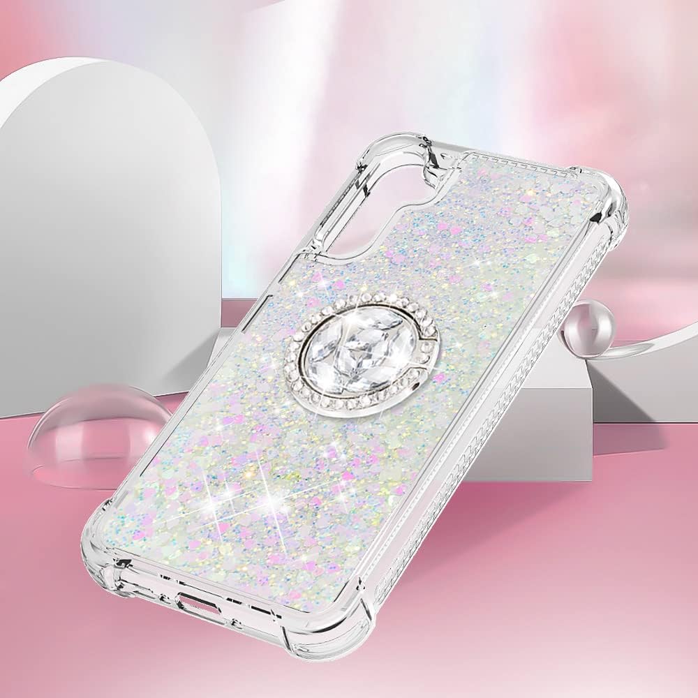 Ephoou Funda de teléfono para Samsung Galaxy A34 5G, líquido transparente a prueba de golpes con purpurina de arena movediza con soporte de anillo