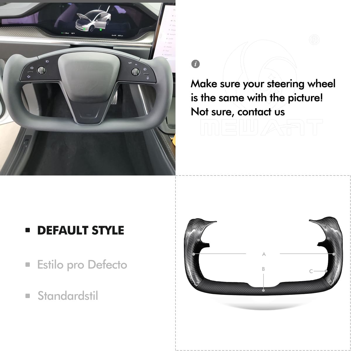 MEWANT Funda de volante de fibra de carbono de poliuretano brillante de cuero genuino negro cosido a mano para Tesla Model S Yoke Model X