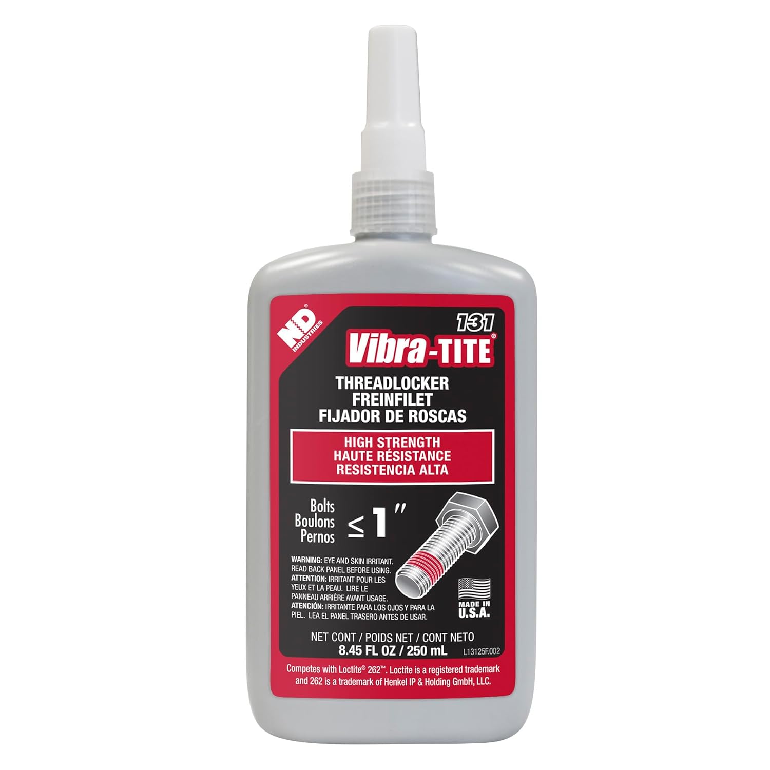 Vibra-TITE – 13125 131 Permanente Fuerza Anaeróbica Threadlocker, 8.5 fl oz Botella, Rojo