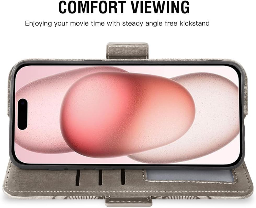 Asuwish Funda compatible con iPhone 15 de 6.1 pulgadas y protector de pantalla de vidrio templado, soporte para tarjeta de crédito, soporte para