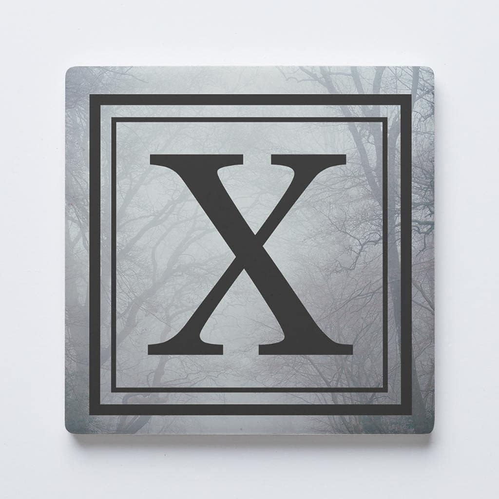 X – Letra del alfabeto de árbol gótico, decoración del hogar Joyride – Posavasos de cerámica individual, cuadrado individual de 4 pulgadas, parte