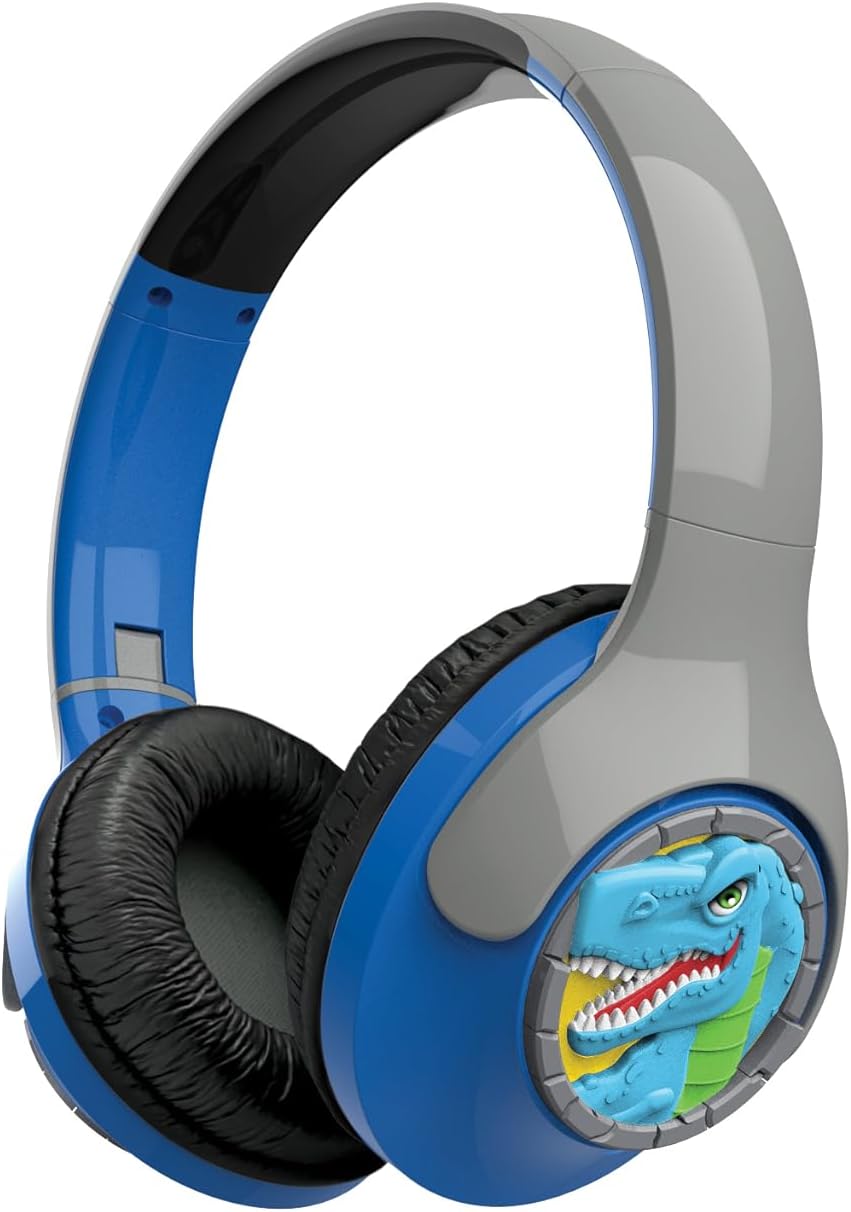 eKids Auriculares de dinosaurio para niños, auriculares Bluetooth con reducción de volumen para la escuela, el hogar o los viajes