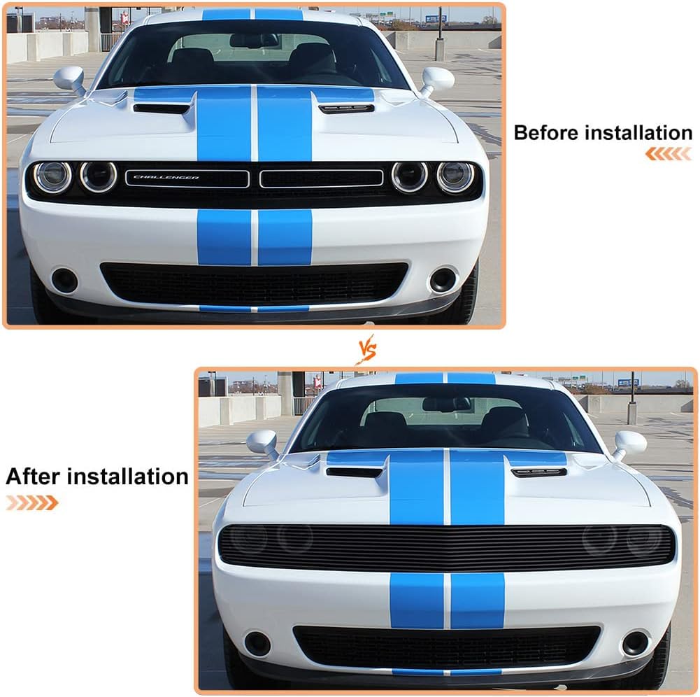 Rejilla frontal negra Billet compatible con Dodge Challenger Phantom 2015-2021 (revestimiento de polvo negro + parte superior principal)