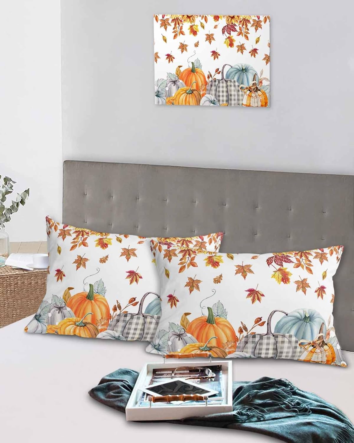 Fundas de almohada de tamaño estándar de Acción de Gracias, 2 paquetes de fundas de almohada suaves para cama, sofá, cuerpo largo, con cierre de