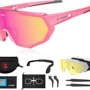 X-TIGER Gafas de sol deportivas polarizadas con 5 lentes intercambiables, lentes de ciclismo para hombre y mujer, béisbol, correr, pesca X-TIGER Gafas de sol deportivas polarizadas con 5 lentes intercambiables, lentes de ciclismo para hombre y mujer, béisbol, correr, pesca