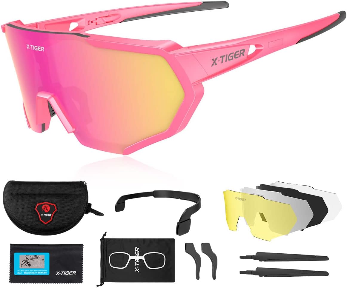 X-TIGER Gafas de sol deportivas polarizadas con 5 lentes intercambiables, lentes de ciclismo para hombre y mujer, béisbol, correr, pesca