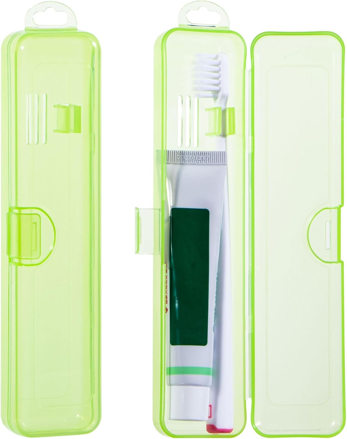 Paquete de 2 fundas para cepillos de dientes, estuche de viaje para cepillos de dientes verde transparente, tamaño de viaje, soporte de plástico