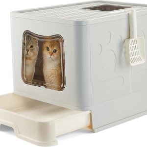 Caja de arena extragrande para gatos plegable con tapa cubierta, entrada superior cerrada, inodoro grande para gatos grandes con cuchara, bandeja de Caja de arena extragrande para gatos plegable con tapa cubierta, entrada superior cerrada, inodoro grande para gatos grandes con cuchara, bandeja de