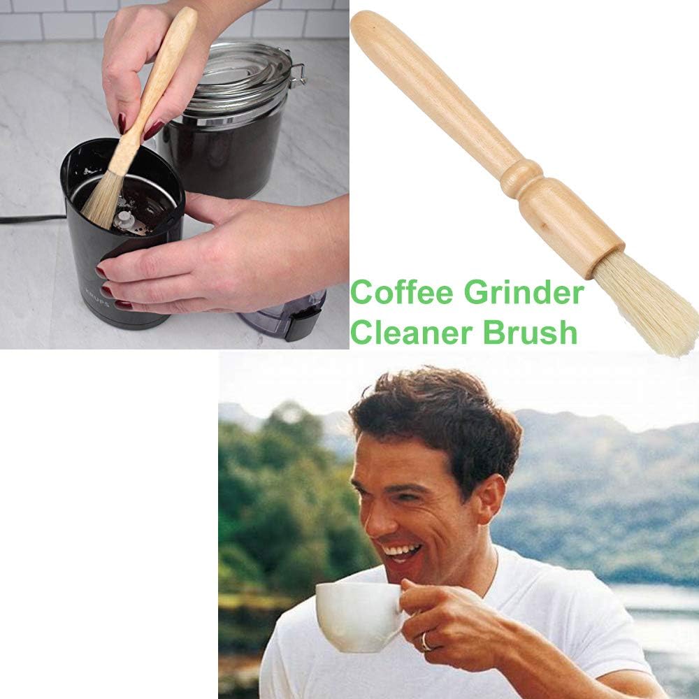 Cepillo de limpieza para molinillo de café + cepillo de café, mango de madera y cerdas naturales