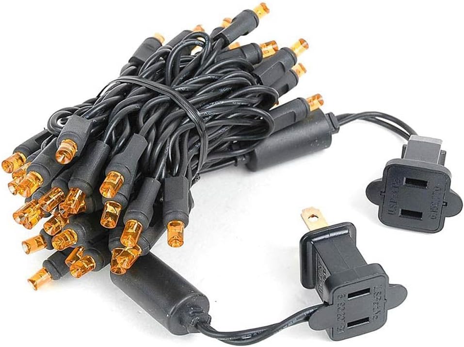 Novelty Lights Juego de 50 luces LED de Navidad, iluminación al aire libre, luces de patio, ámbar, cable negro, 11 pies