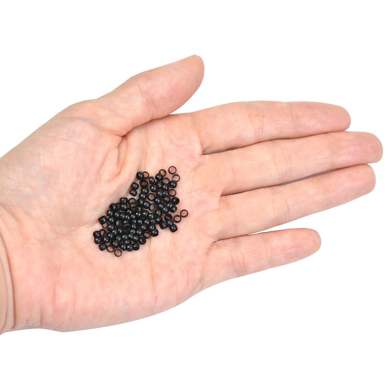 200 piezas de nano cuentas de 0.118 pulgadas (0.118 in), microenlaces de cobre, nano anillos, cuentas de pelo para extensiones de cabello (negro)