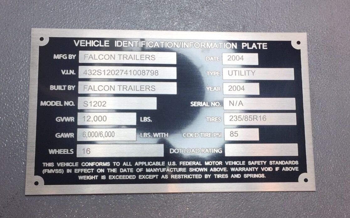 Placa VIN # grabada personalizada Dorsey Fruehauf Great Dane se adapta a Hyundai Kaufman Load Rite