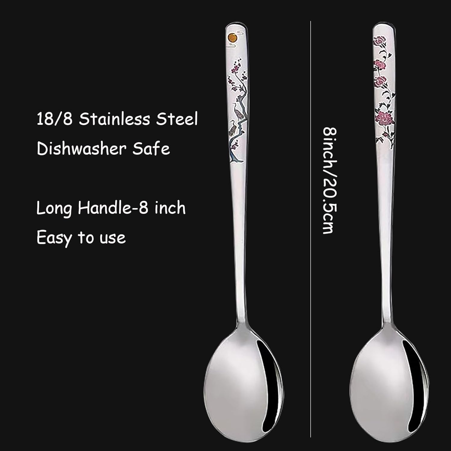 YAPULLYA Cucharas de sopa coreanas, cucharadas de acero inoxidable 188 con mango largo de 8 pulgadas, cucharadas de metal asiático, juego de 4