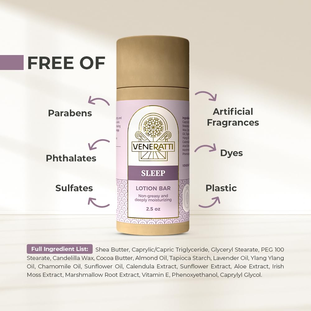 VENERATTI Lotion Bar – Aroma para dormir, vegano, fabricado en los Estados Unidos, productos respetuosos con el medio ambiente, absorción rápida, no
