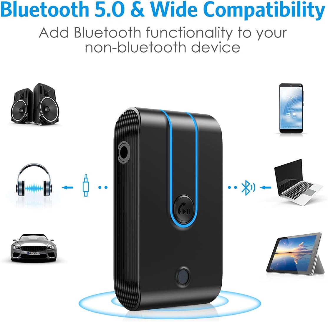Adaptador auxiliar Bluetooth 5.0 para automóvil, receptor Bluetooth para cancelación de ruido del automóvil, compatible con conexión de dispositivo