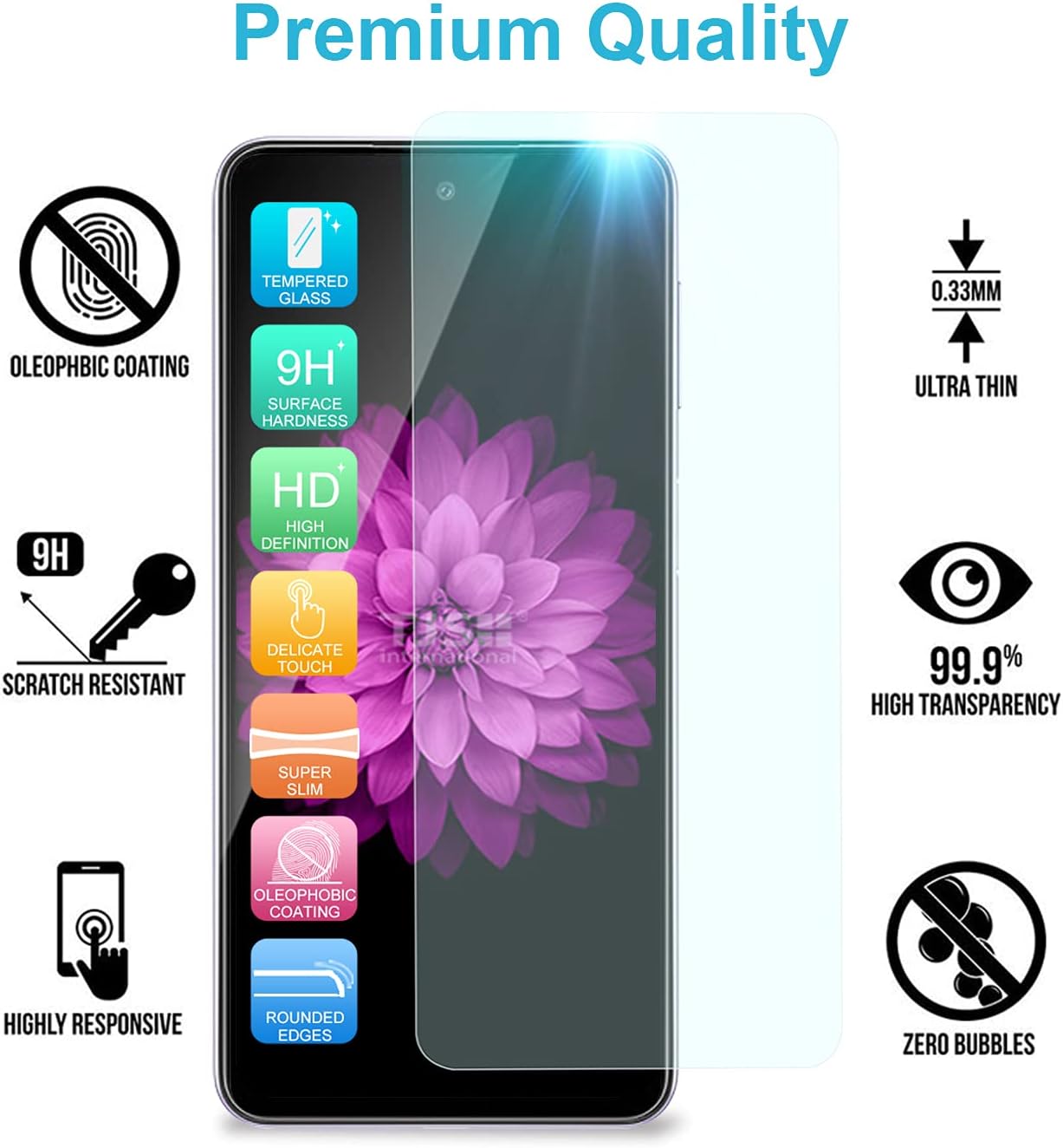 TJS Funda compatible con Samsung Galaxy A53 5G, con protector de pantalla de vidrio templado, anillo de metal, soporte magnético, resistente contra