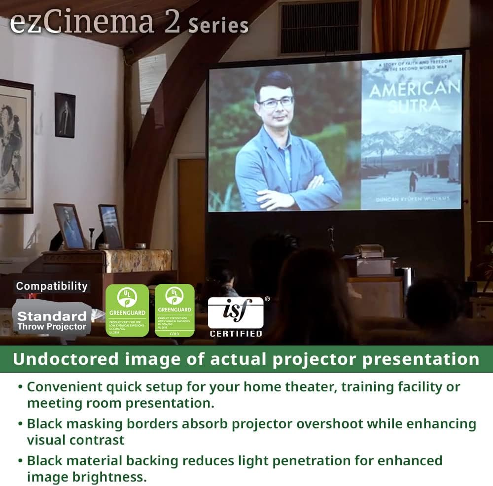 Elite Screens ezCinema 2 – Pantalla de proyector, 107 pulgadas 169 manual de piso, con parte trasera de tijera, proyección frontal portátil de cine