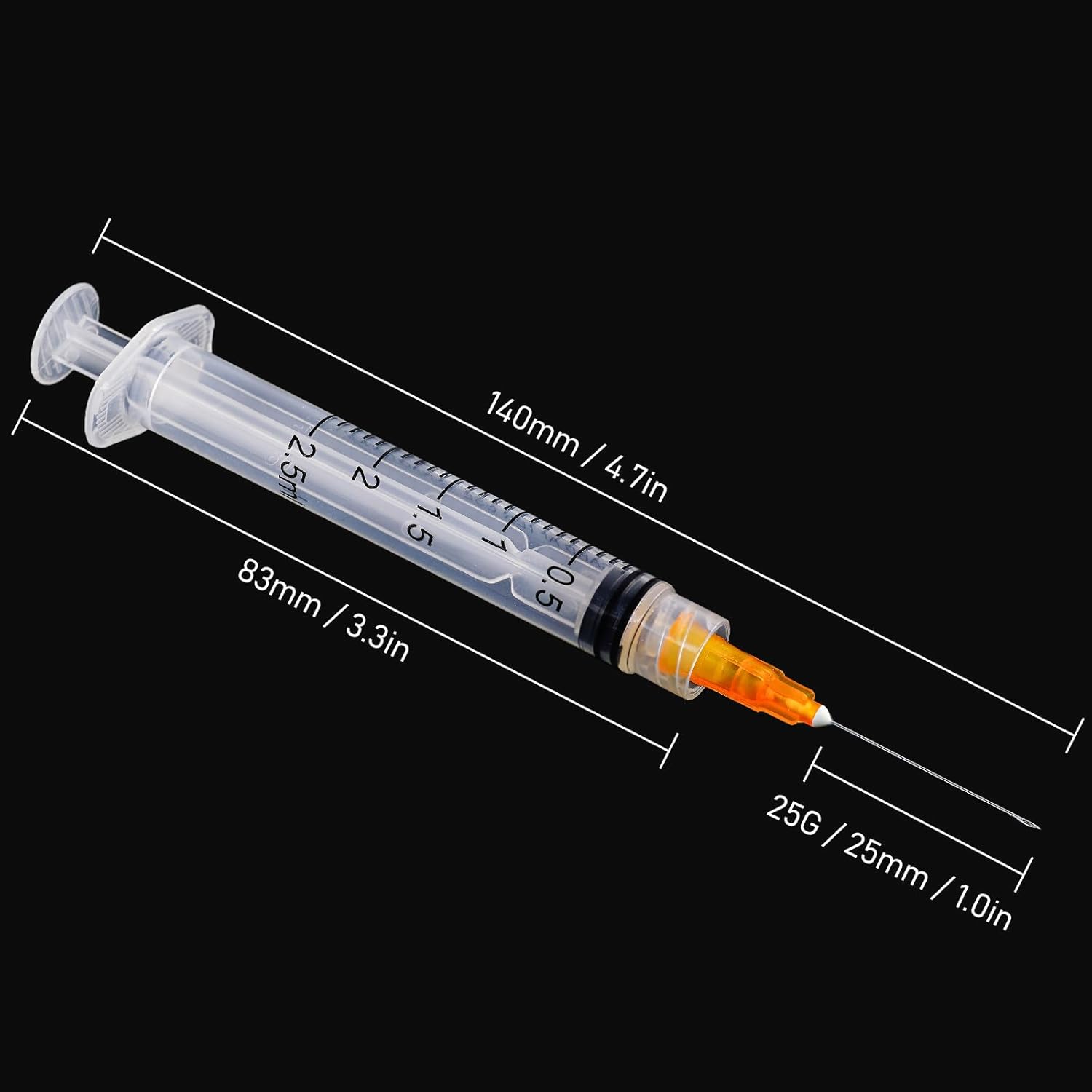 0.1 fl oz 25Ga 0.984 in desechables estériles, envueltos individualmente, paquete de 20