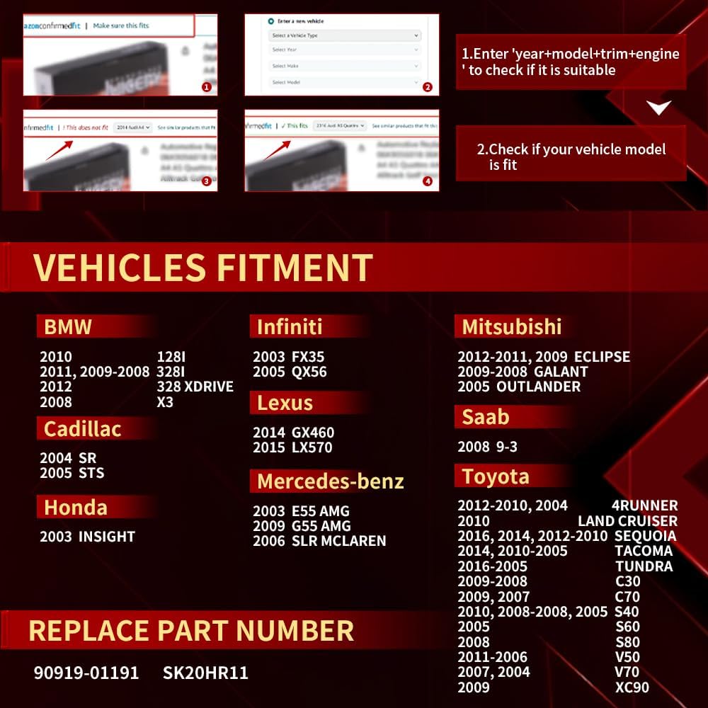 Bujías SK20HR11 90919-01191 de repuesto automotriz de iridio 6 piezas compatibles con Toyota Mitsubishi Mercedes-Benz Infiniti Bujía para Honda