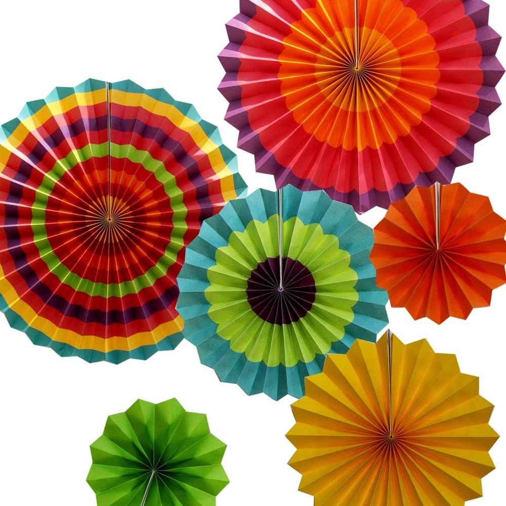 Abanicos de papel para celebraciónbodacumpleañoscarnavaldecoraciones de fiesta de bienvenida, arco iris, juego de 6