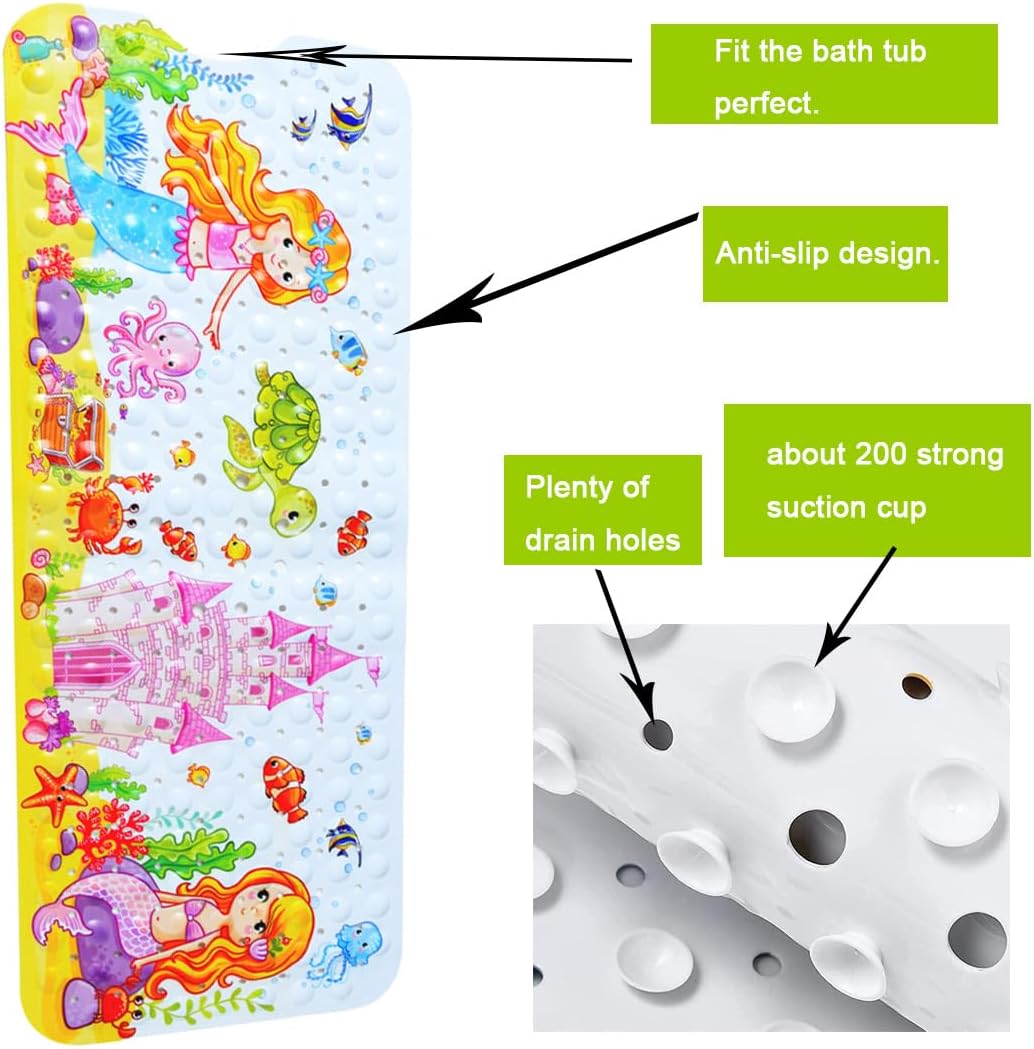 Tapete de baño antideslizante para baño interior para niños, niñas y niños, tapete de ducha de animales marinos de dibujos animados, tapete de baño