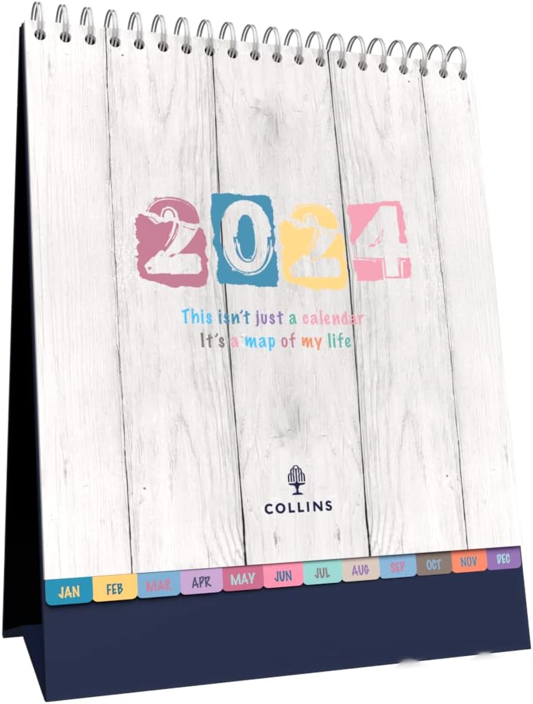 Collins Essential Calendario de escritorio 2024  Pequeño y lindo calendario mensual 2024  Planificador de escritorio de 12 meses encuadernado con