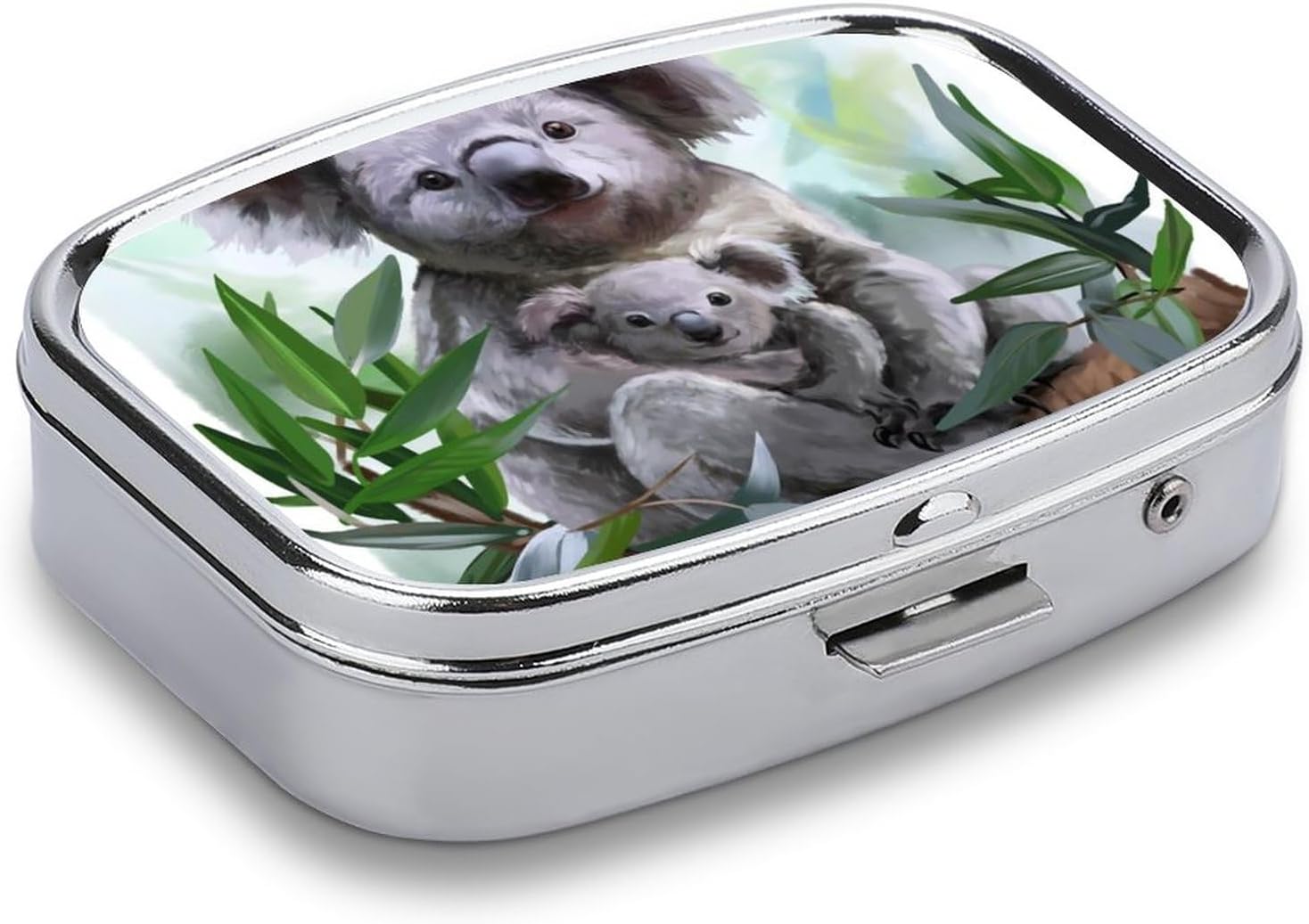 Koala Painting – Pastillero pequeño, organizador de pastilleros de metal con cerradura, mini caja de medicina portátil, caja de vitaminas diaria a