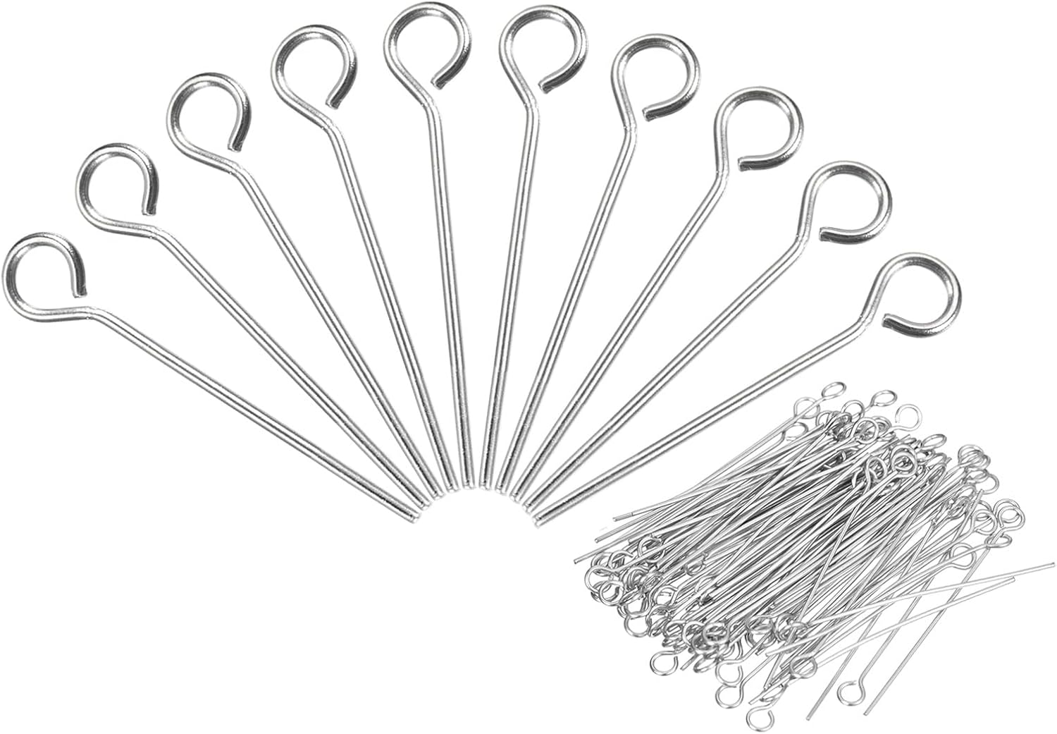 PATIKIL 500 alfileres de ojo de acero inoxidable de 0.709 in para hacer joyas, collares, pulseras, aretes, calibre 22, plata, 0.130 in, 500 unidades