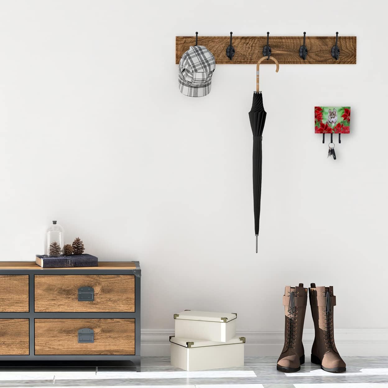 Caroline’s Treasures CK1344TH68 – Correa o llavero de flor de pascua siberiana, ganchos de pared, ganchos para llaves, perchero de montaje en pared,