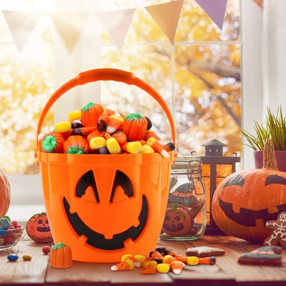 The Electric Mammoth Cubo de calabaza de Halloween con 3 ajustes intermitentes, soporte grande para bolsa de dulces para niños, luces brillantes y