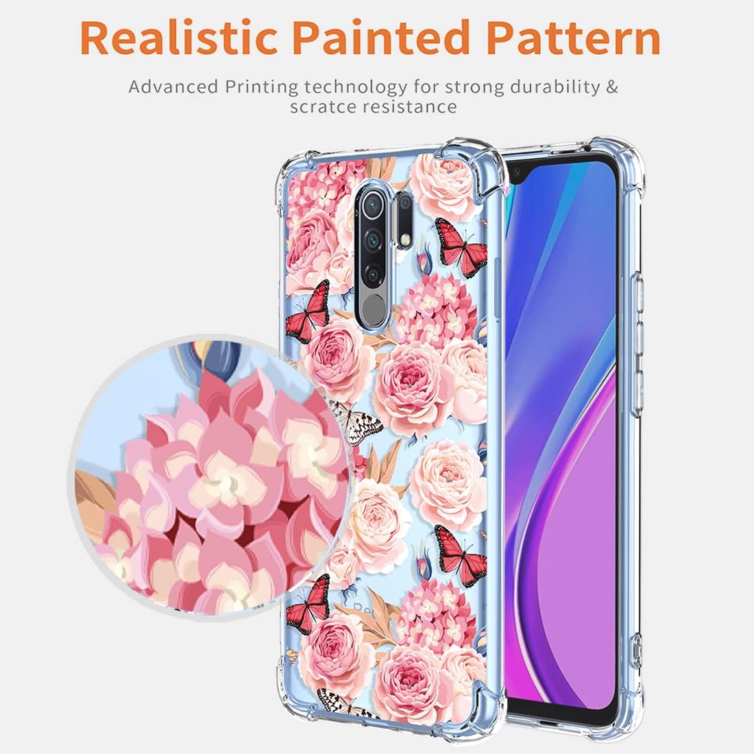KOARWVC Funda para Redmi Note 8 Pro M1906G7I Funda transparente con diseño TPU suave absorción de golpes Slim Floral patrón protector contraportada