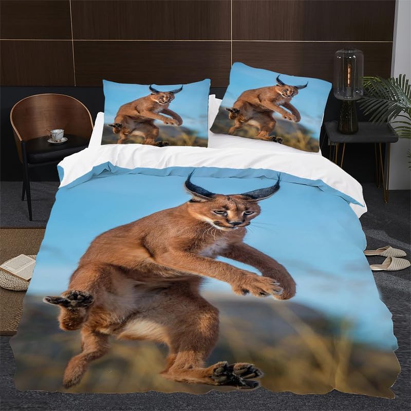 Blue Big Floppa Duvet Cover Full Animal Print Bedding Sets Full Soft Microfiber Comforter Cover and 2 Pillow Shams 20″X26″, Bed Set Duvet Covers