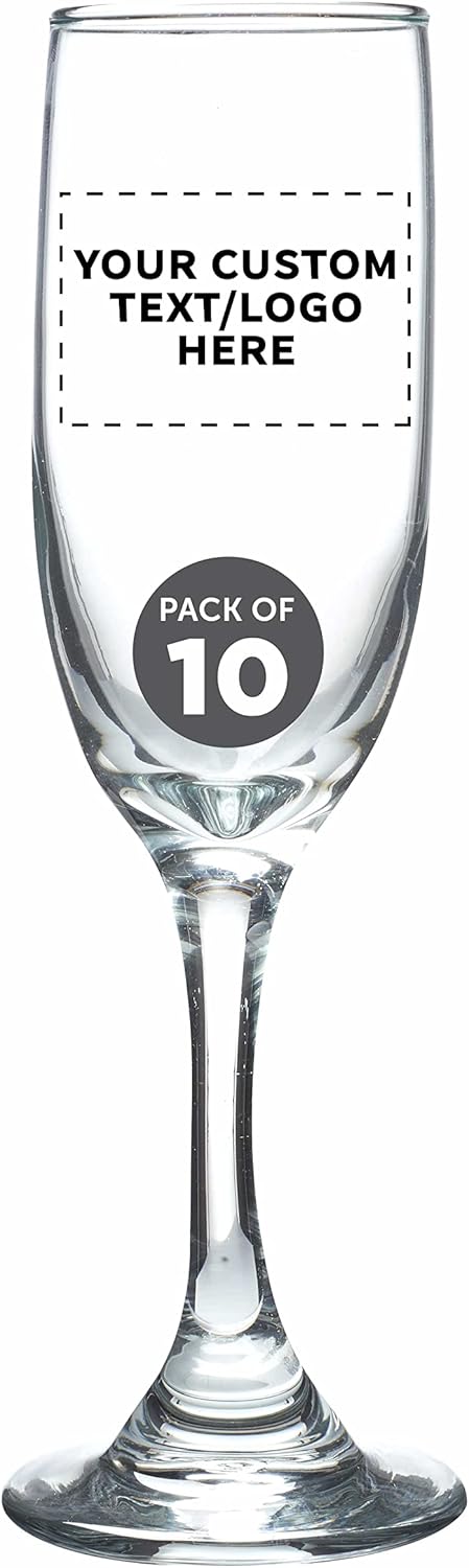 Flauta de champán personalizada de 6.25 onzas, juego de 10, paquete personalizado a granel, ideal para cócteles, recuerdos de boda, decoraciones de
