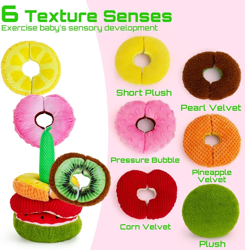 beetoy Juguetes apilables para bebés, actividades de aprendizaje preescolar para niños pequeños para aprender frutas, juguetes sensoriales de frutas