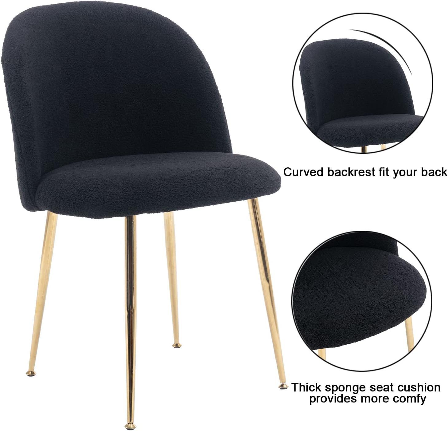 Guyou Juego de 2 sillas de comedor de piel peluda, sillas laterales modernas para invitados, respaldo redondo, sillas decorativas modernas con patas