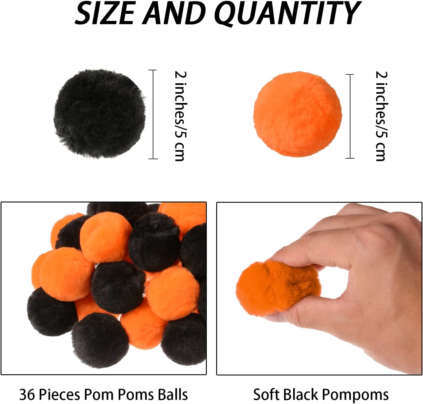 36 bolas de pompón de acrílico para disfraz de Halloween, decoración de pompones grandes para manualidades, bolas de pompones suaves y mullidas para