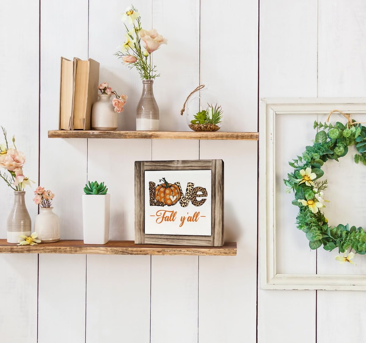Letrero de madera de otoño, decoración de otoño, decoración de escritorio con placas de madera en caja, letrero de amor, decoración de otoño con