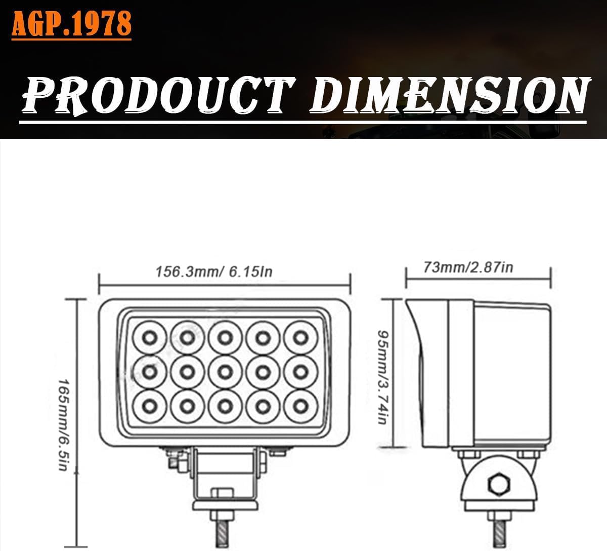 AGP.1978 Luz de trabajo LED de 45 W, luz de inundación LED trasera de 6 pulgadas, ultra brillo, rectangular, 12 V, cabina LED, luz antiniebla