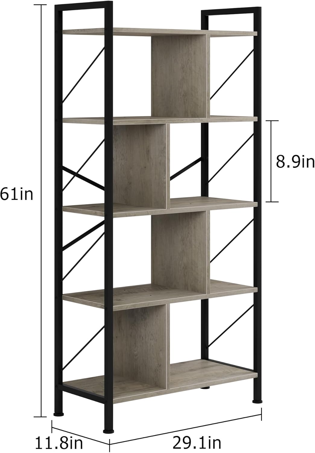 IDEALHOUSE Estantería de 5 niveles con almacenamiento, estante industrial de 61 pulgadas de alto con estantes de exhibición abierta, estantería de 5