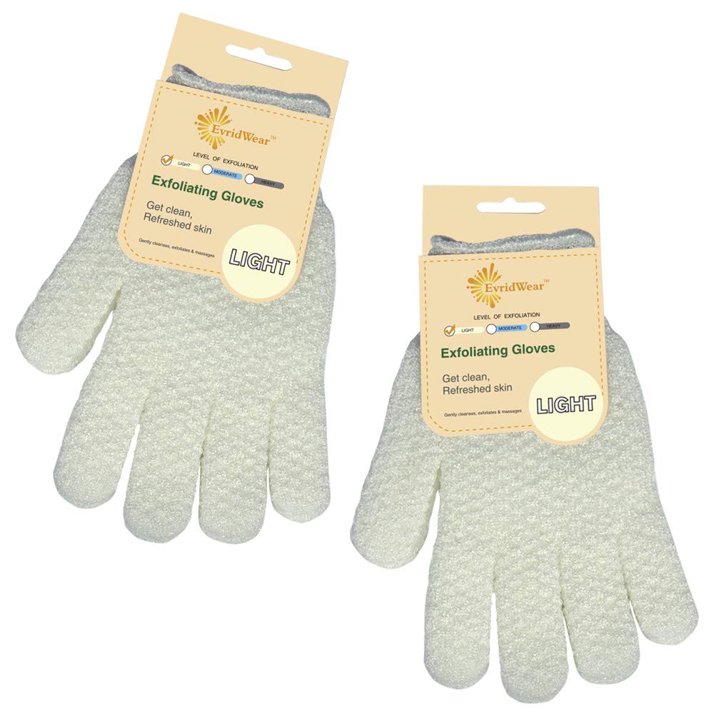 EvridWear – Guantes exfoliantes de baño de doble textura para ducha, spa, masaje y exfoliantes corporales, elimina las células muertas de la piel,